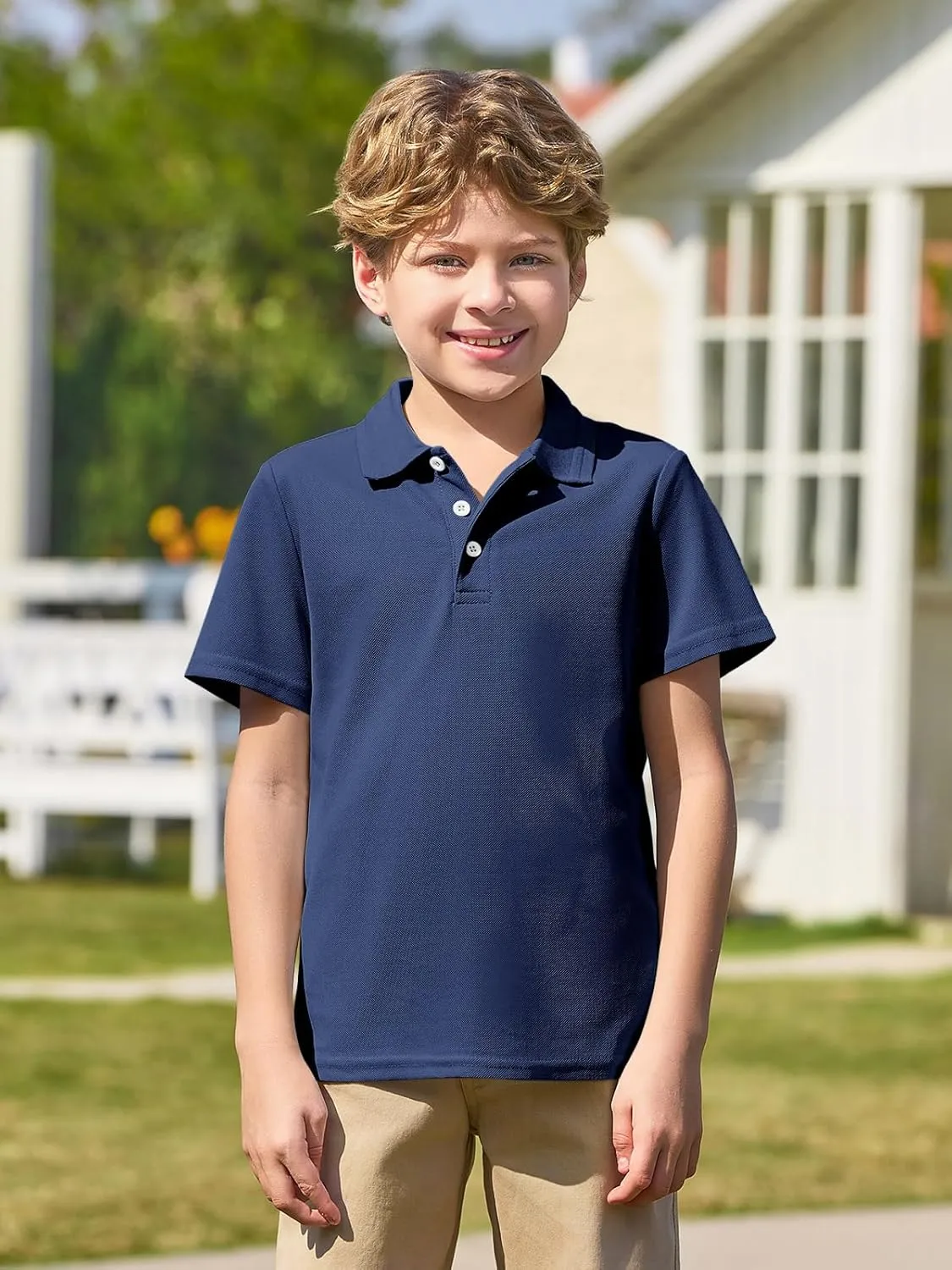 Haloumoning Boys Short Sleeve Polo Shirt Kids Collared School Uniform Shirts 5-14 Years