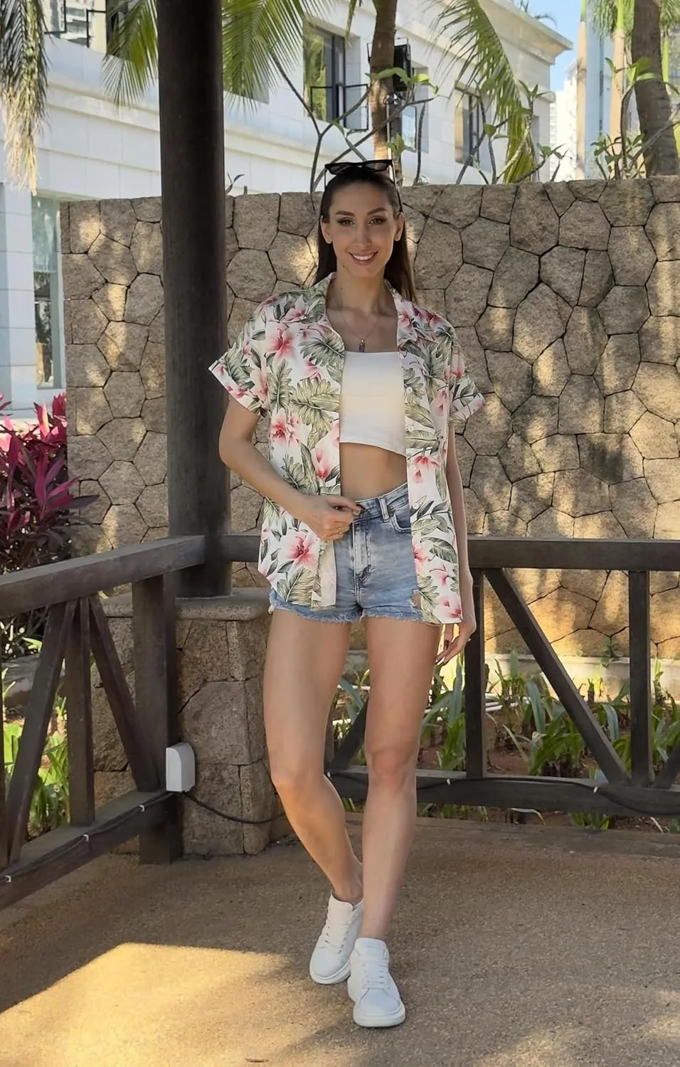 HOTOUCH Hawaiian Shirts for Women Summer Cool Hawaii Floral Tropic Print Blouses Beach Short Sleeve Button Up Tops