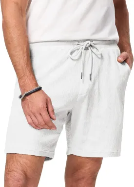 JMIERR Mens Casual 7" Shorts Cotton Elastic Waist Drawstring Summer Texture Stretch Beach Shorts with Pockets