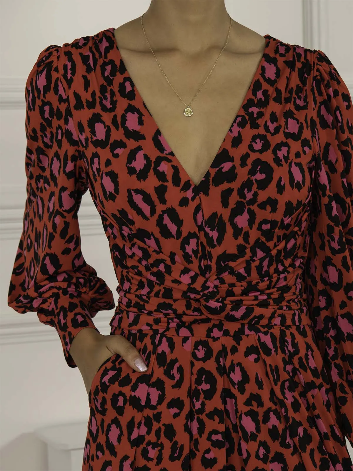 Kylie Long Sleeve Jumpsuit, Red Animal