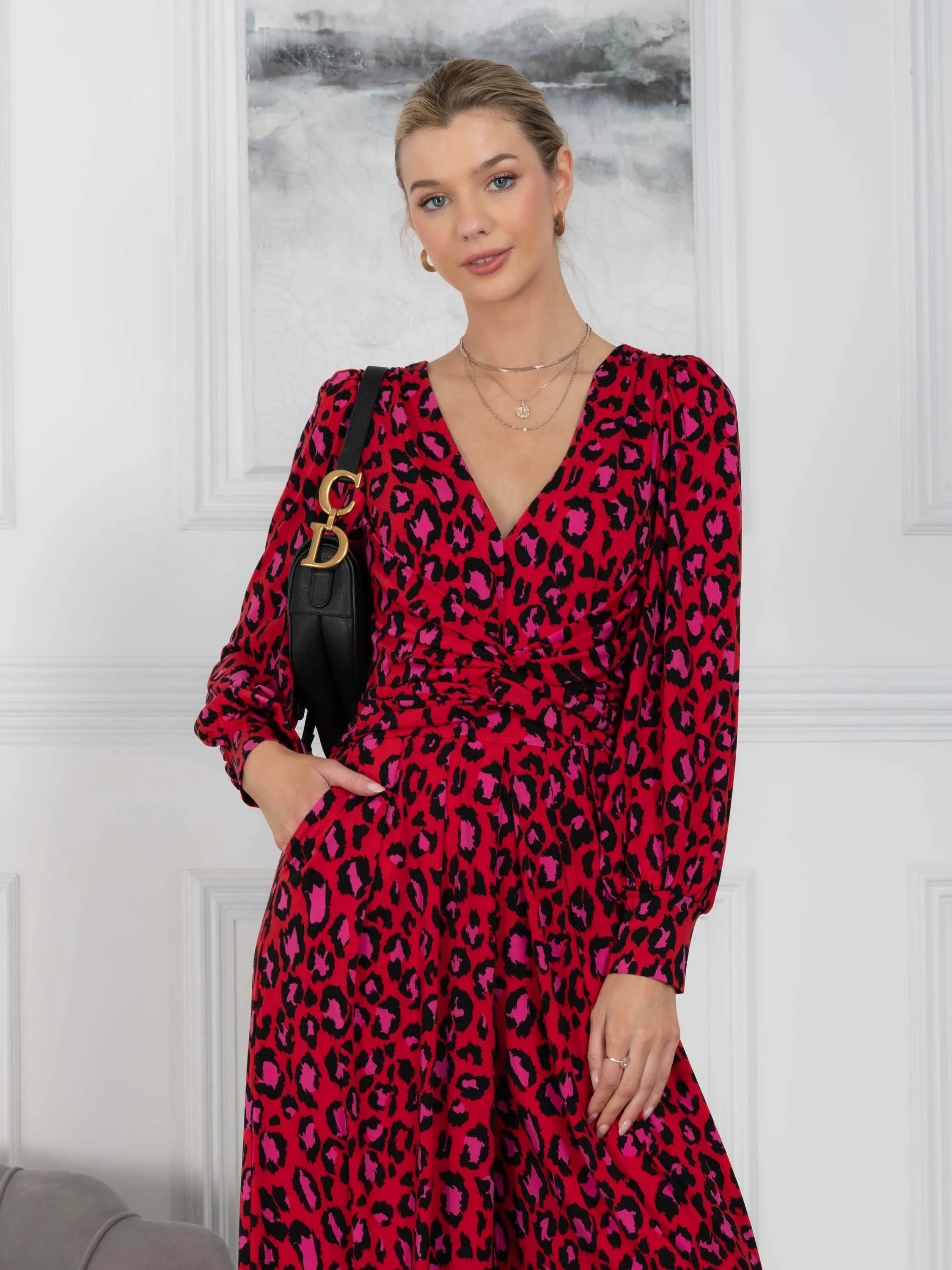 Kylie Long Sleeve Jumpsuit, Red Animal