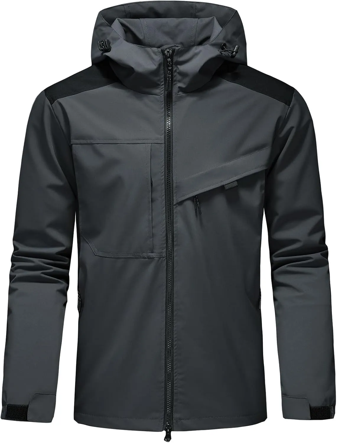 Lamgool Waterproof Jackets for Men Lightweight Rain Jacket Hooded Raincoat Zip Windbreaker for Running Hiking Travel