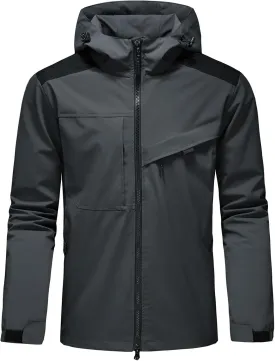 Lamgool Waterproof Jackets for Men Lightweight Rain Jacket Hooded Raincoat Zip Windbreaker for Running Hiking Travel