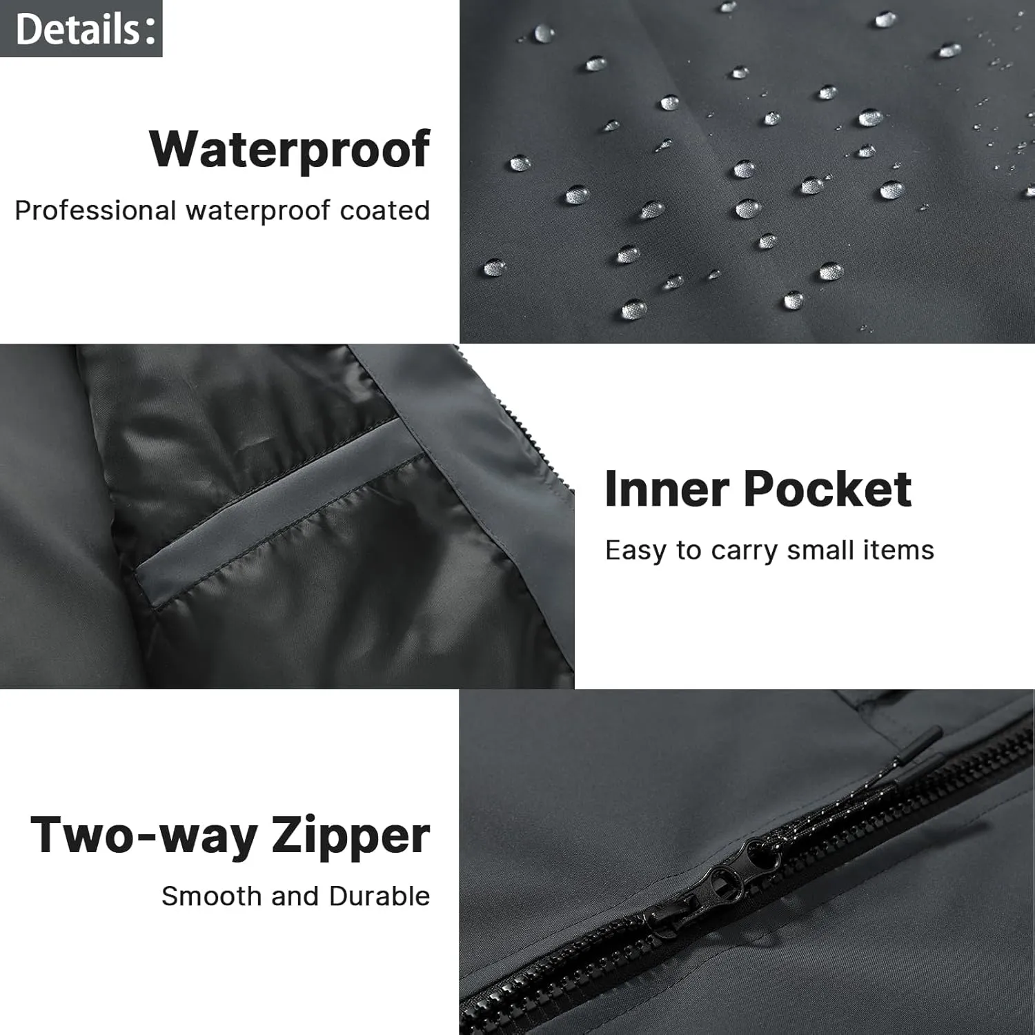 Lamgool Waterproof Jackets for Men Lightweight Rain Jacket Hooded Raincoat Zip Windbreaker for Running Hiking Travel
