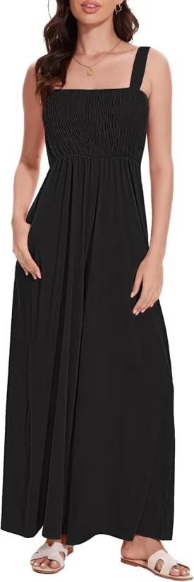 LOZ Women's Summer Casual Rompers Jumpsuits with Pockets Sleeveless Wide Leg Overalls One Piece Loose Travel Clothes Outfits
