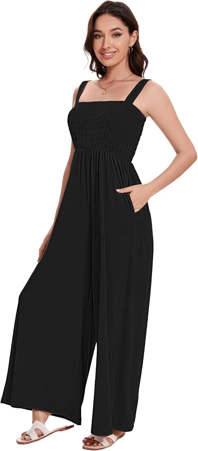 LOZ Women's Summer Casual Rompers Jumpsuits with Pockets Sleeveless Wide Leg Overalls One Piece Loose Travel Clothes Outfits