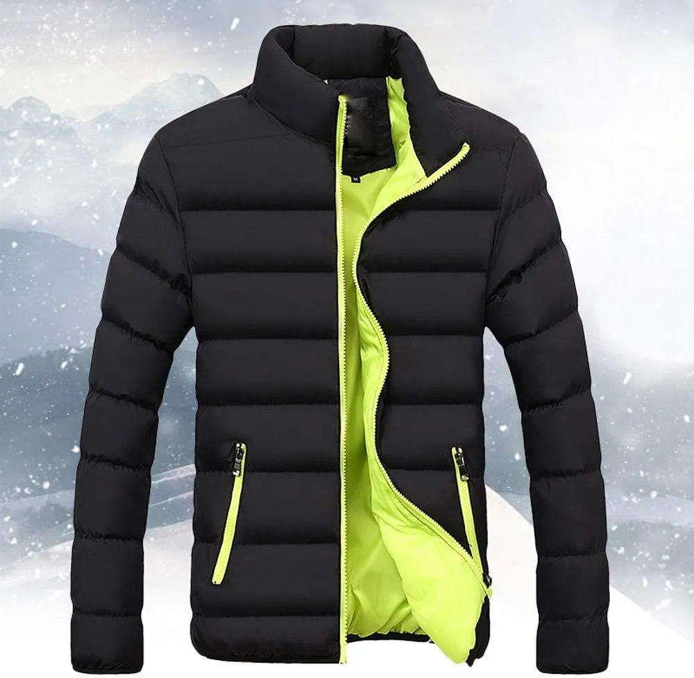 Men Winter Coat Thick Quilted Puffer Jacket Outdoor Ski Jacket Stand Collar Down Jacket Lightweight Packable Puffer Jacket