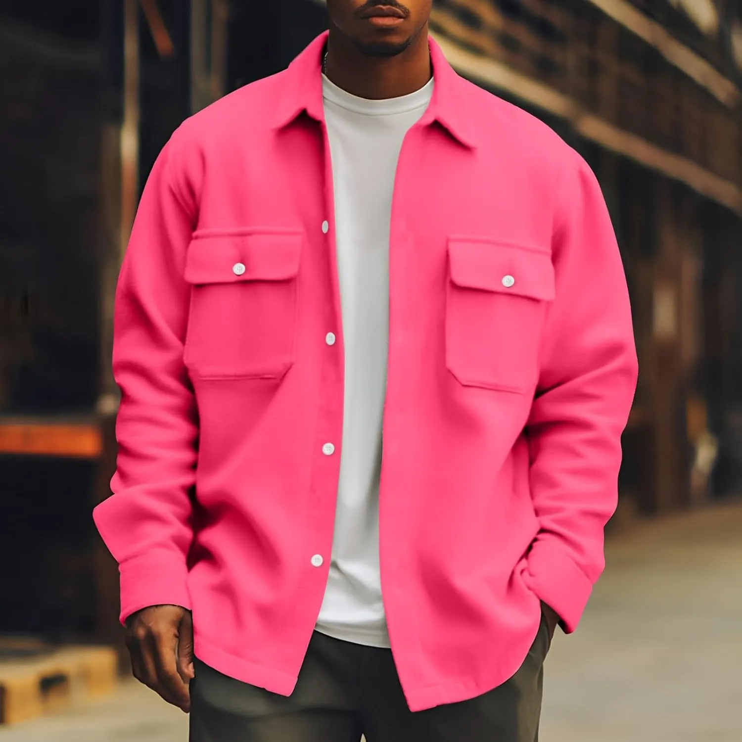 Men's Corduroy Jacket Button Down Shirt Jackets Long Sleeve Graphic Winter Coat Windbreaker Mens Fashion Clothes