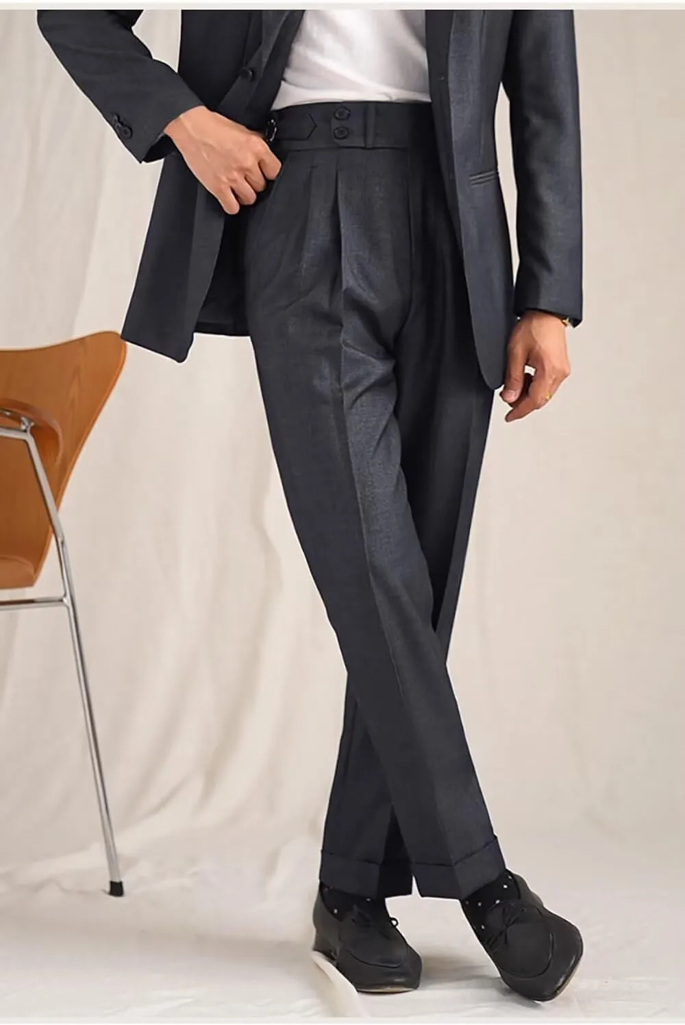 Mens Dress Pants Classic Gurkha Pants Slim Fit Casual Pleated Business Lightweight Trousers