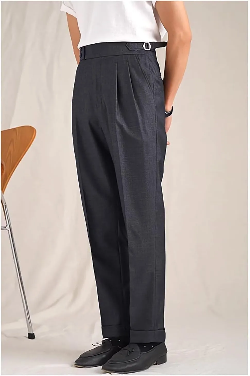 Mens Dress Pants Classic Gurkha Pants Slim Fit Casual Pleated Business Lightweight Trousers