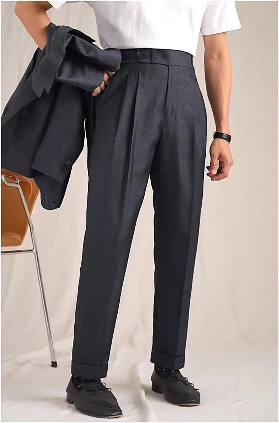 Mens Dress Pants Classic Gurkha Pants Slim Fit Casual Pleated Business Lightweight Trousers