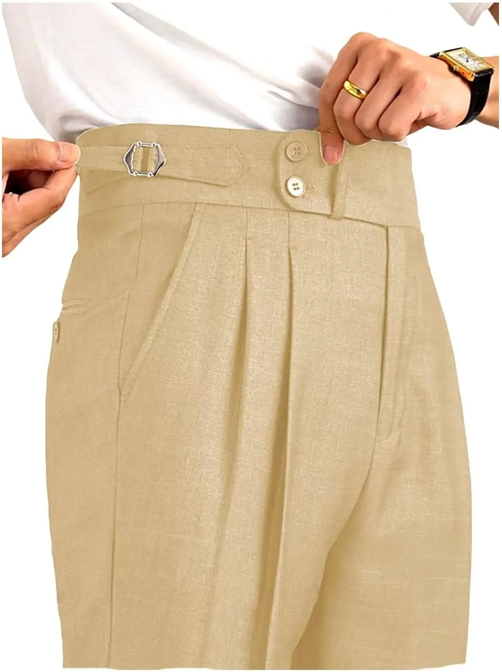 Mens Dress Pants Classic Gurkha Pants Slim Fit Casual Pleated Business Lightweight Trousers