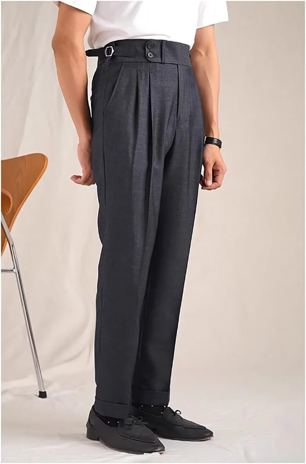 Mens Dress Pants Classic Gurkha Pants Slim Fit Casual Pleated Business Lightweight Trousers