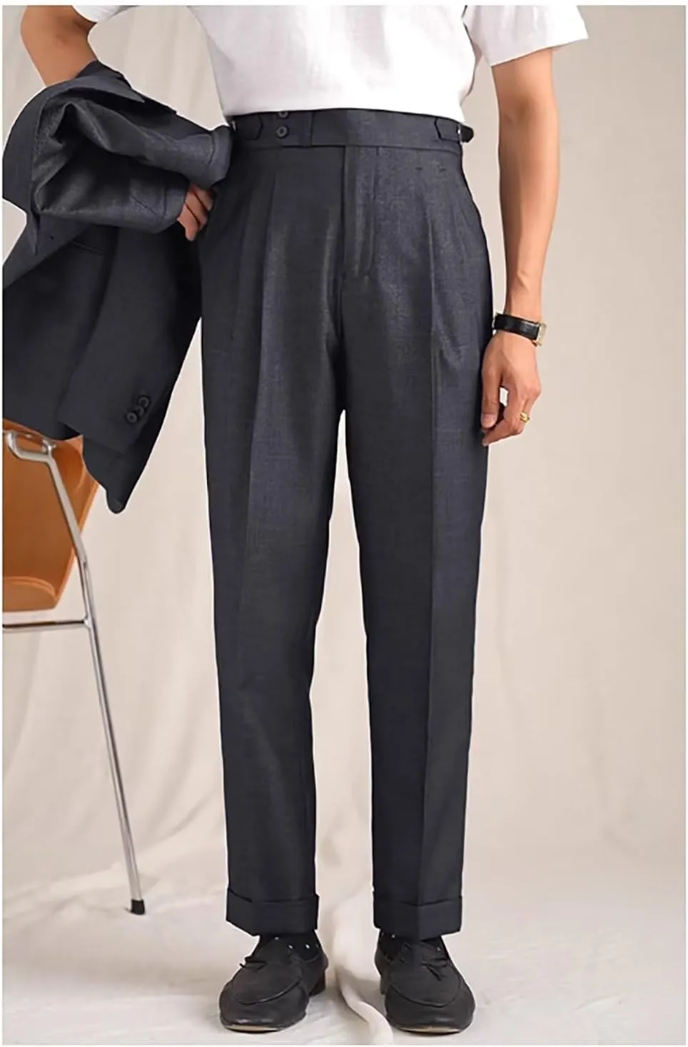 Mens Dress Pants Classic Gurkha Pants Slim Fit Casual Pleated Business Lightweight Trousers