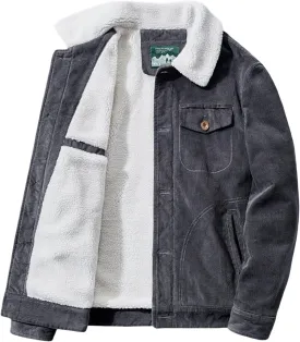 Men's Fleece Heated Jacket Thermal Sherpa Lined Padded Winter Coat Button Lapel Long Sleeve Thicken Warm Outerwear