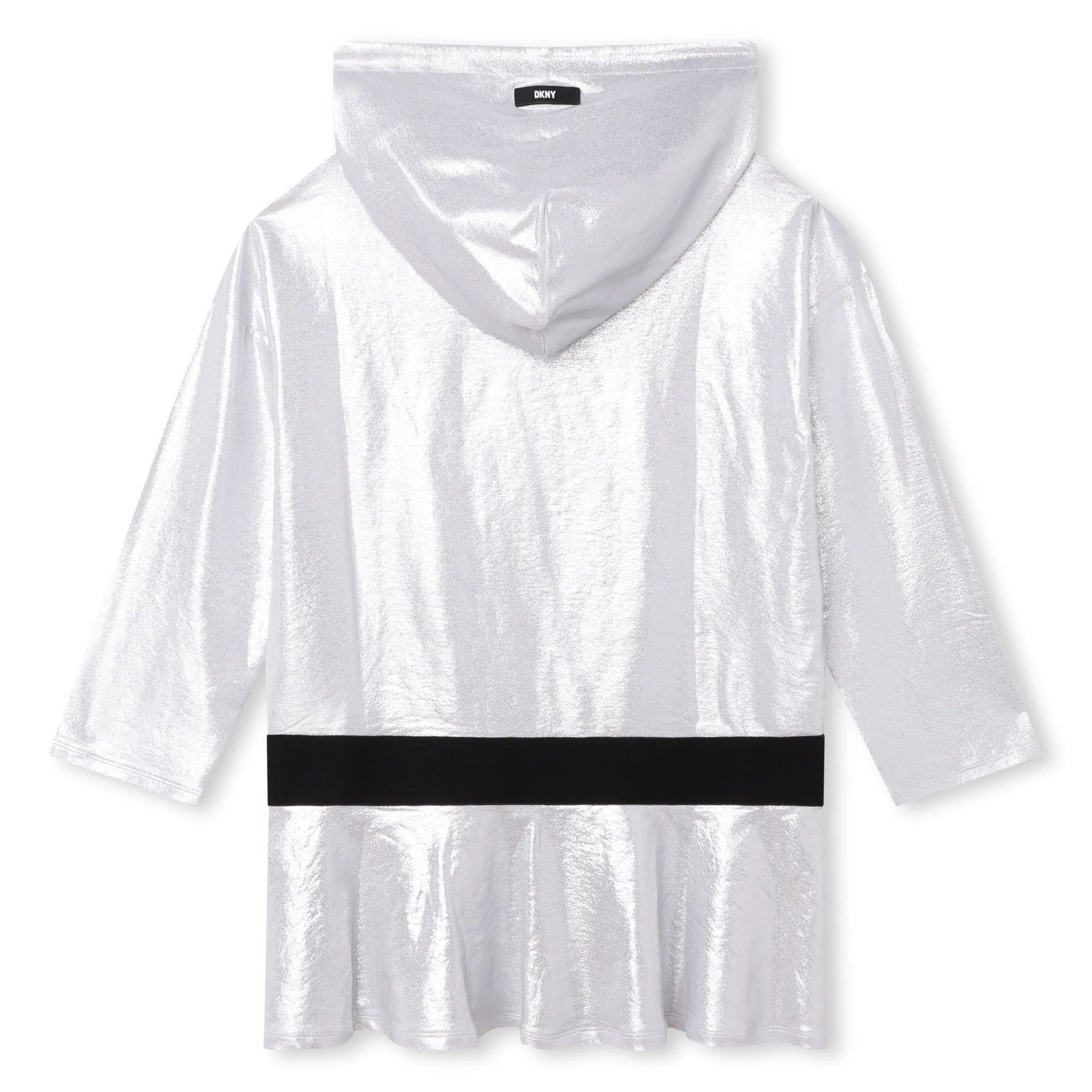 Mettalic Drop Waist Fuzzy Logo Dress