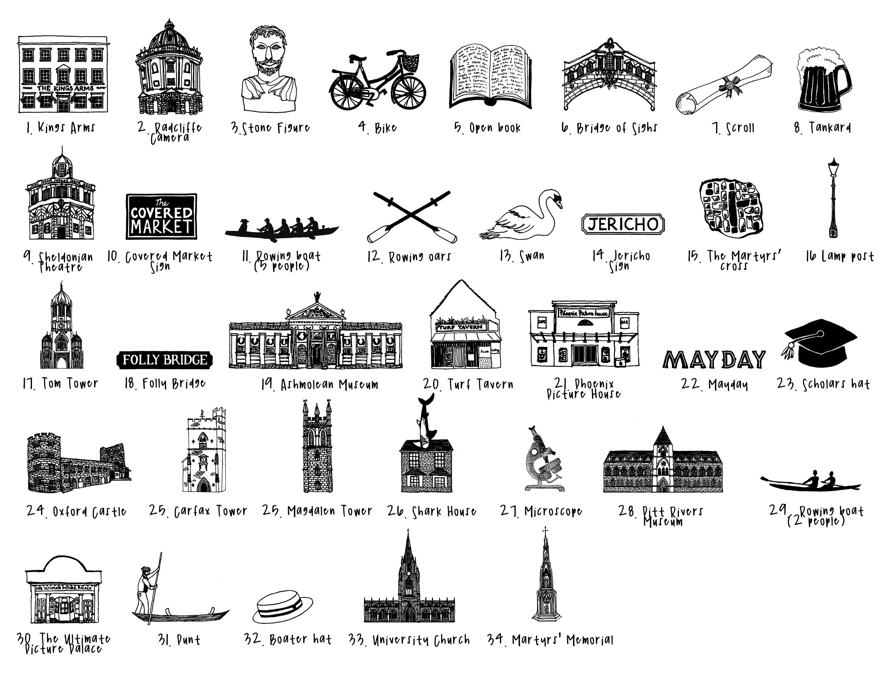 Oxford illustrated wall art - Large
