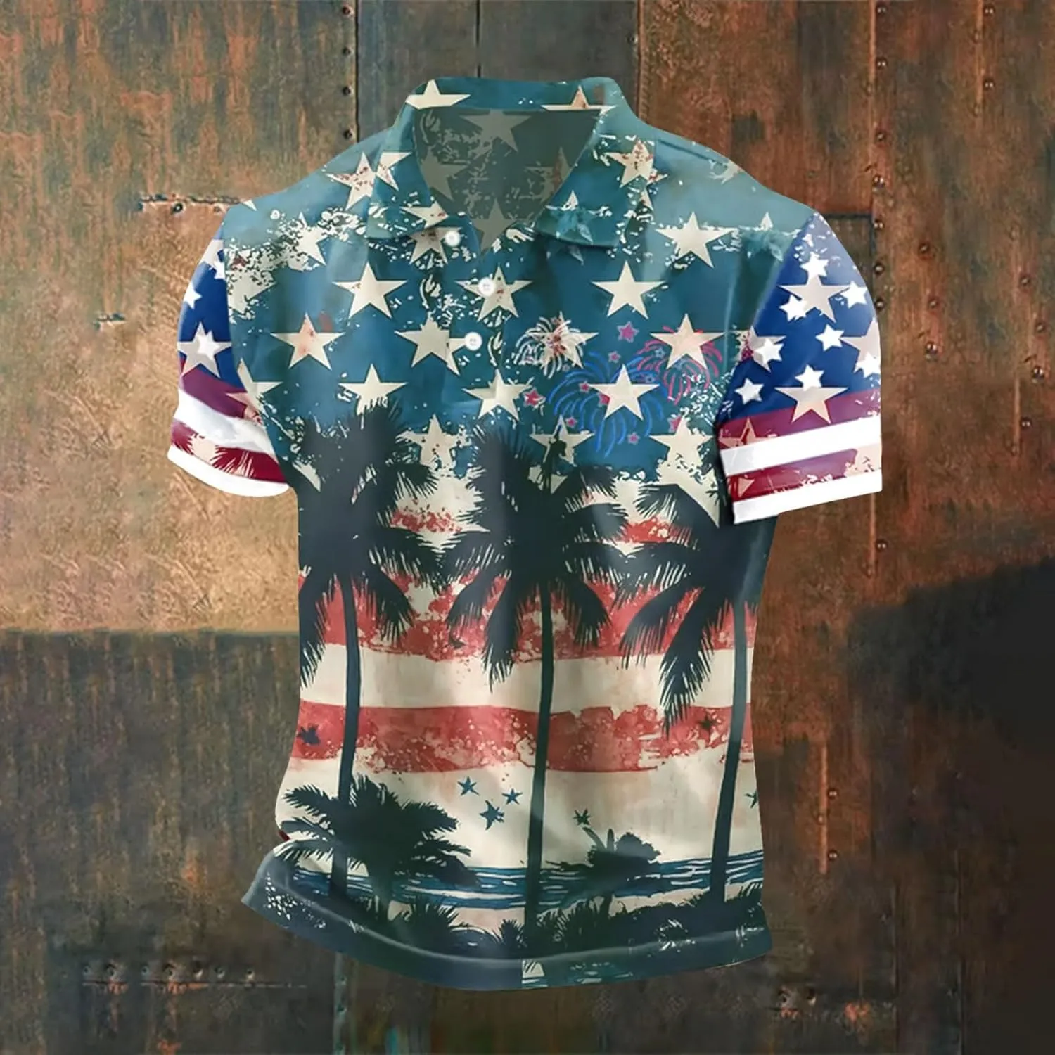 Patriotic T Shirts for Men Star Stripe USA American Flag Polo Golf Shirts 4th of July Short Sleeve Button Down Tops