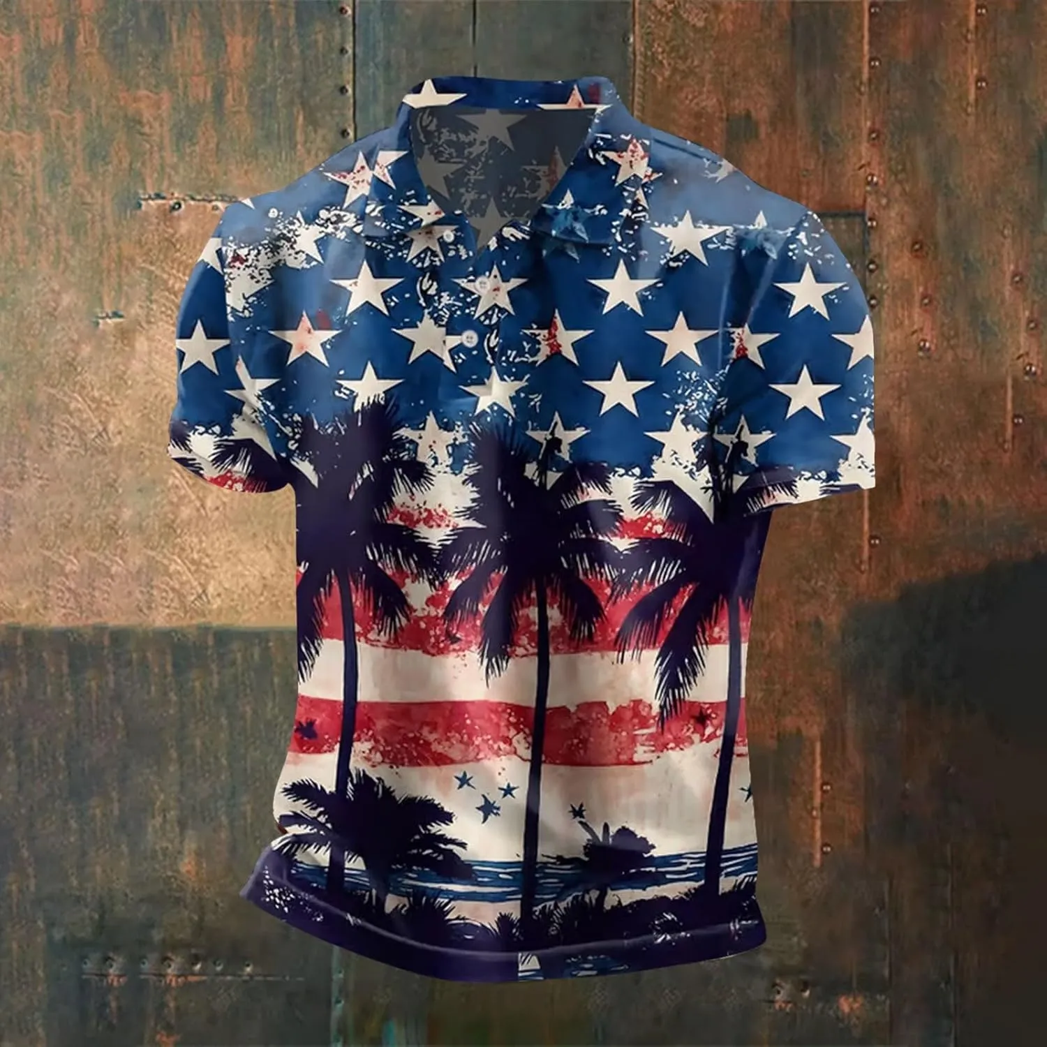 Patriotic T Shirts for Men Star Stripe USA American Flag Polo Golf Shirts 4th of July Short Sleeve Button Down Tops