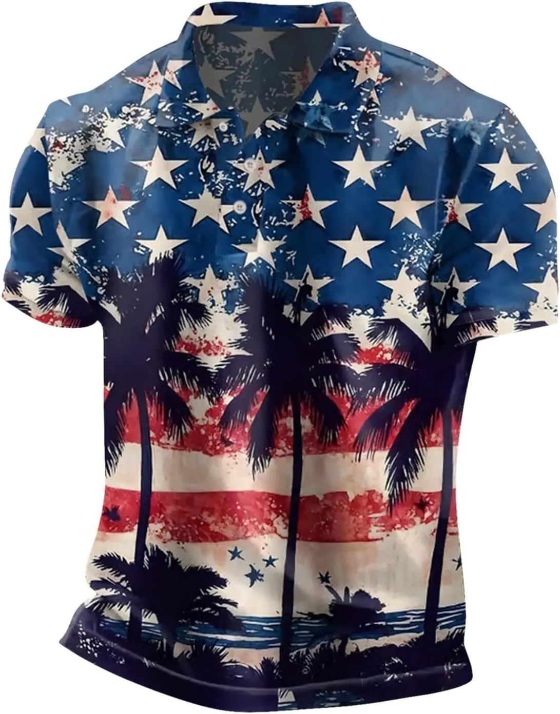 Patriotic T Shirts for Men Star Stripe USA American Flag Polo Golf Shirts 4th of July Short Sleeve Button Down Tops