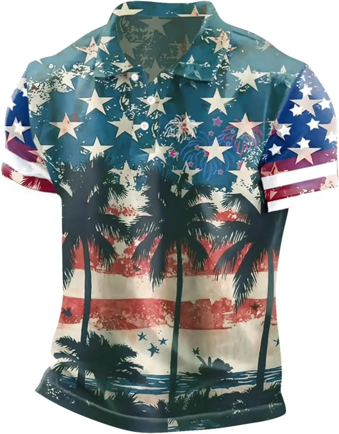 Patriotic T Shirts for Men Star Stripe USA American Flag Polo Golf Shirts 4th of July Short Sleeve Button Down Tops