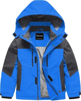 Pursky Boy's Waterproof Ski Jacket Kids Winter Snow Coats Fleece Raincoats Parka