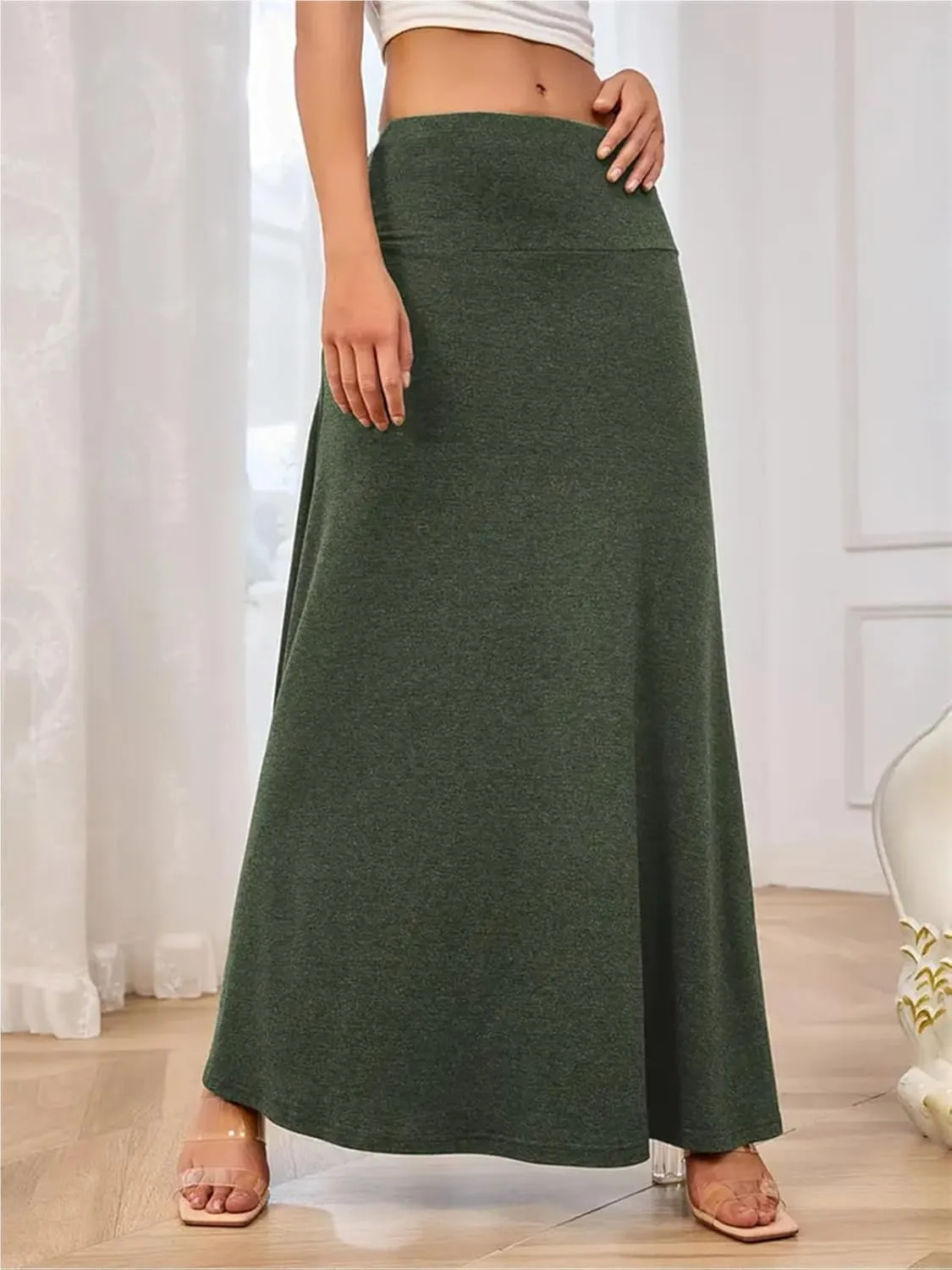 SEAFORM Women's Casual Mid Long Skirts Stretchy Ultra-Soft Flowy Maxi Formal Skirts High Waist Lounge Skirts for Women