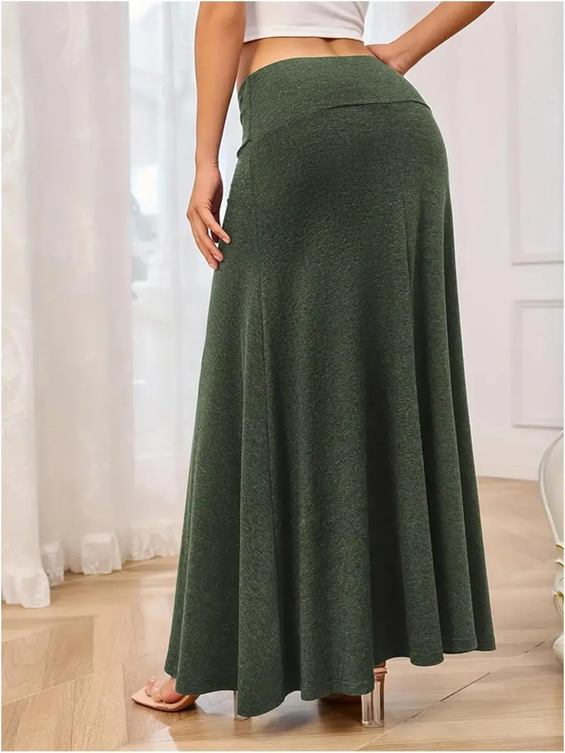 SEAFORM Women's Casual Mid Long Skirts Stretchy Ultra-Soft Flowy Maxi Formal Skirts High Waist Lounge Skirts for Women