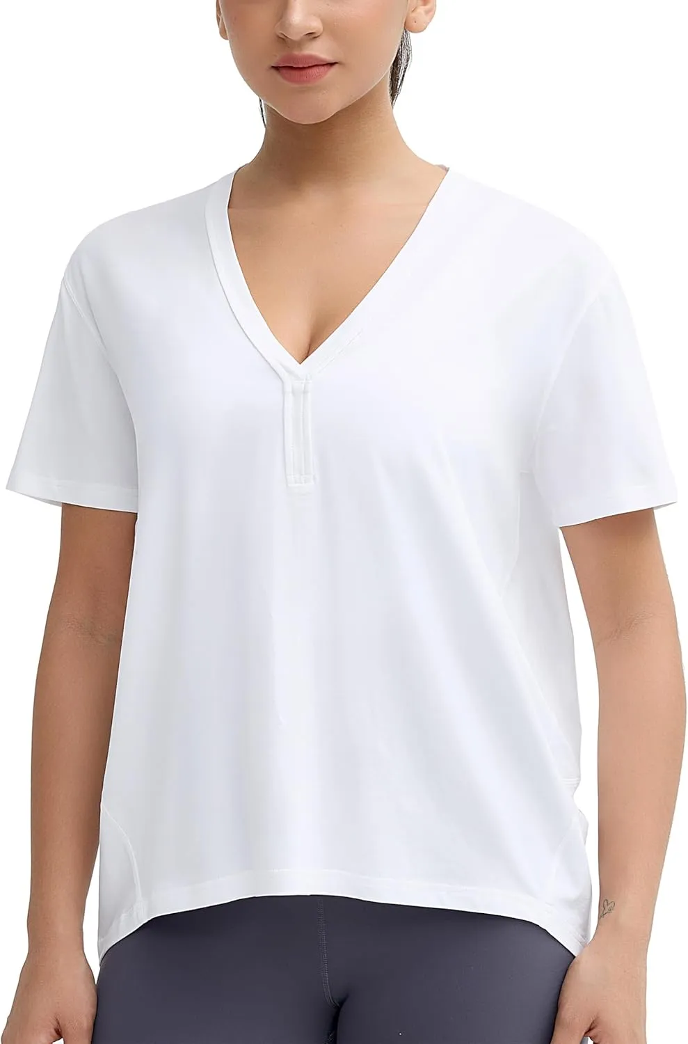 THE GYM PEOPLE Women's Loose Fit Workout T-Shirts V Neck Short Sleeve Running Yoga Lounge Tee Tops
