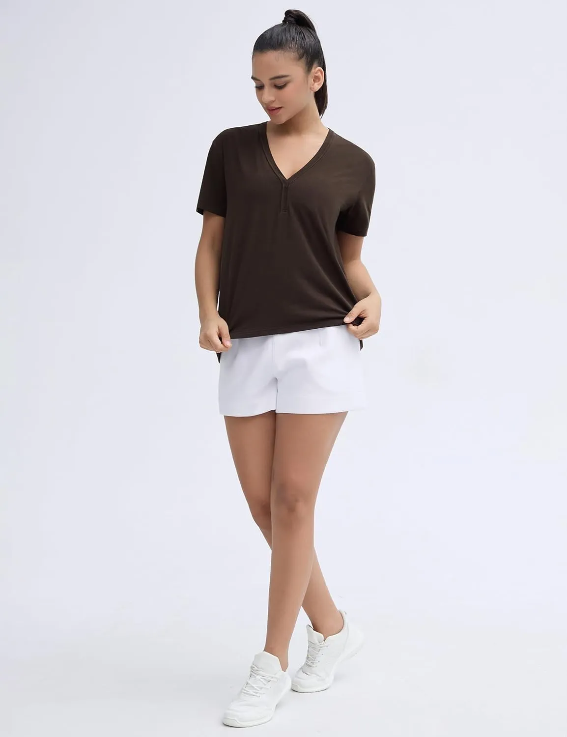 THE GYM PEOPLE Women's Loose Fit Workout T-Shirts V Neck Short Sleeve Running Yoga Lounge Tee Tops