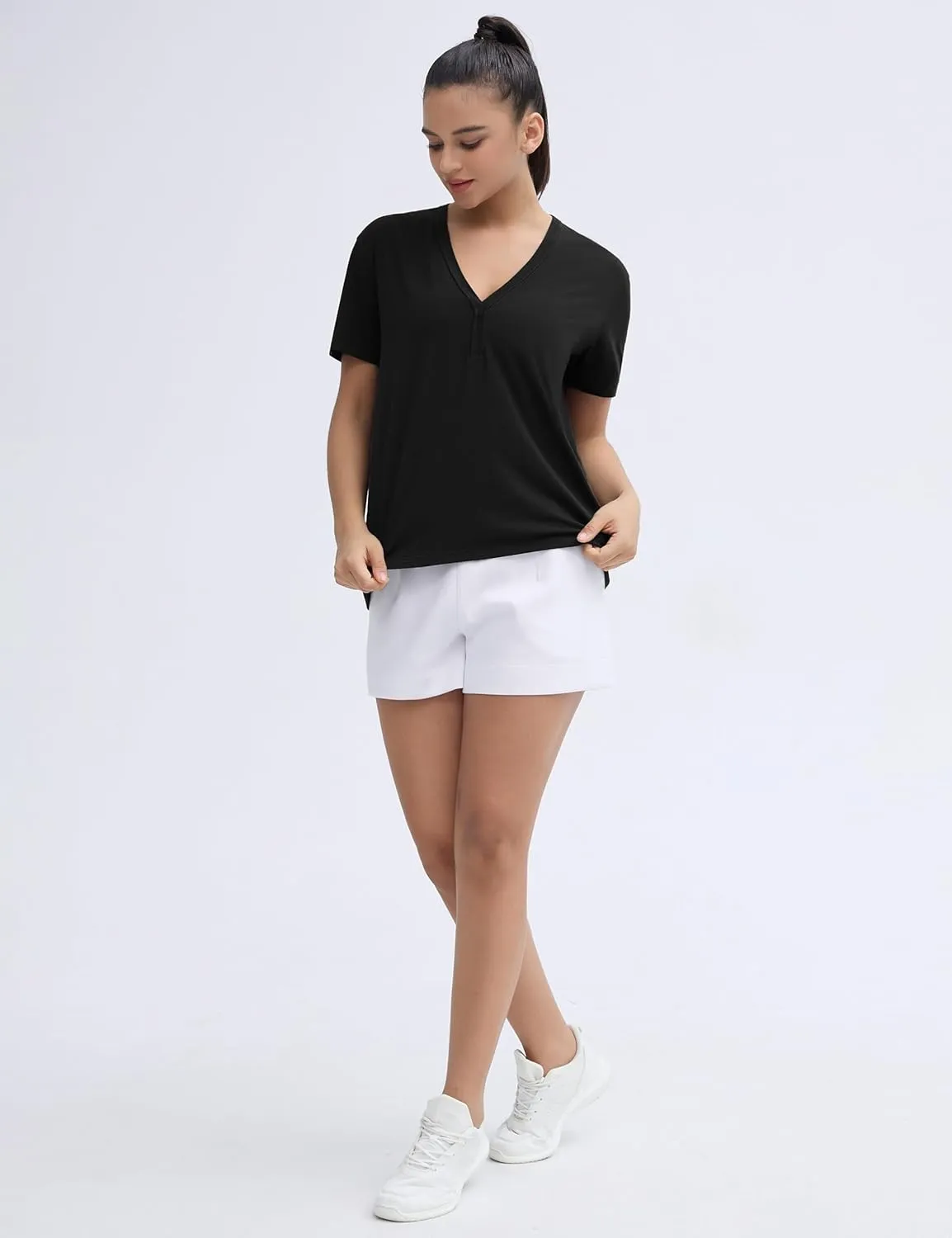 THE GYM PEOPLE Women's Loose Fit Workout T-Shirts V Neck Short Sleeve Running Yoga Lounge Tee Tops
