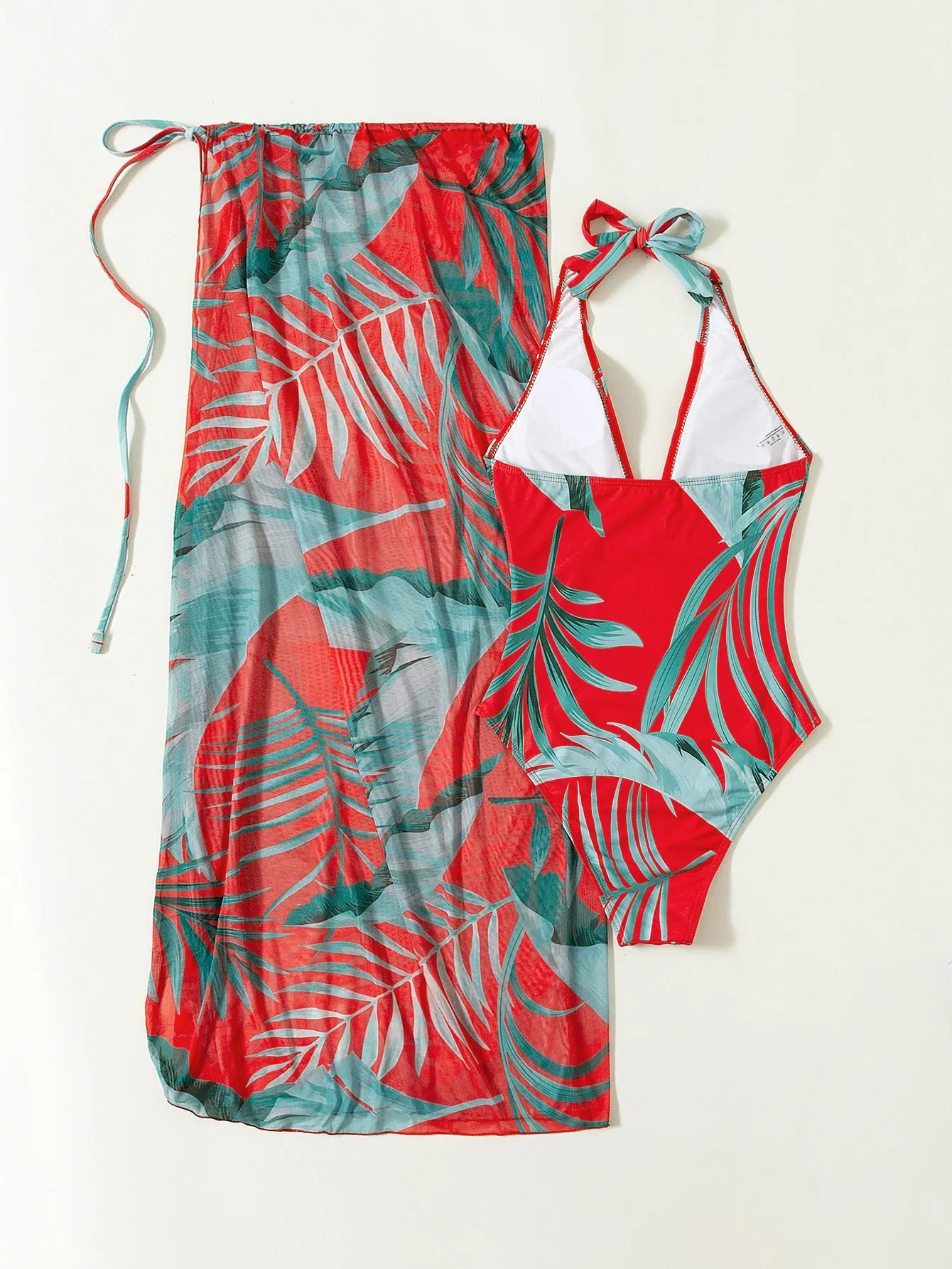 Tropical Print One Piece Swimsuit With Cover Up Skirt
