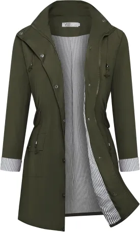 Twinklady Rain Jacket Women Windbreaker Striped Climbing Raincoats Waterproof Lightweight Outdoor Hooded Trench Coats