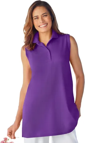 Woman Within Plus Size Sleeveless Polo Tunic