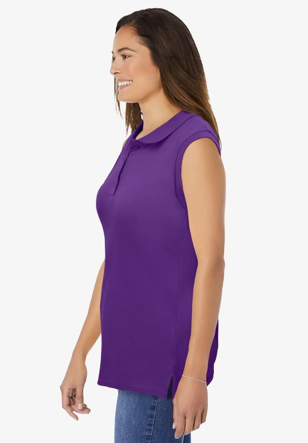 Woman Within Plus Size Sleeveless Polo Tunic