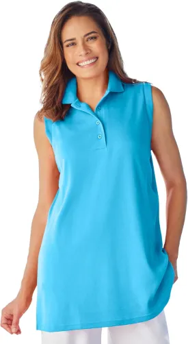 Woman Within Plus Size Sleeveless Polo Tunic