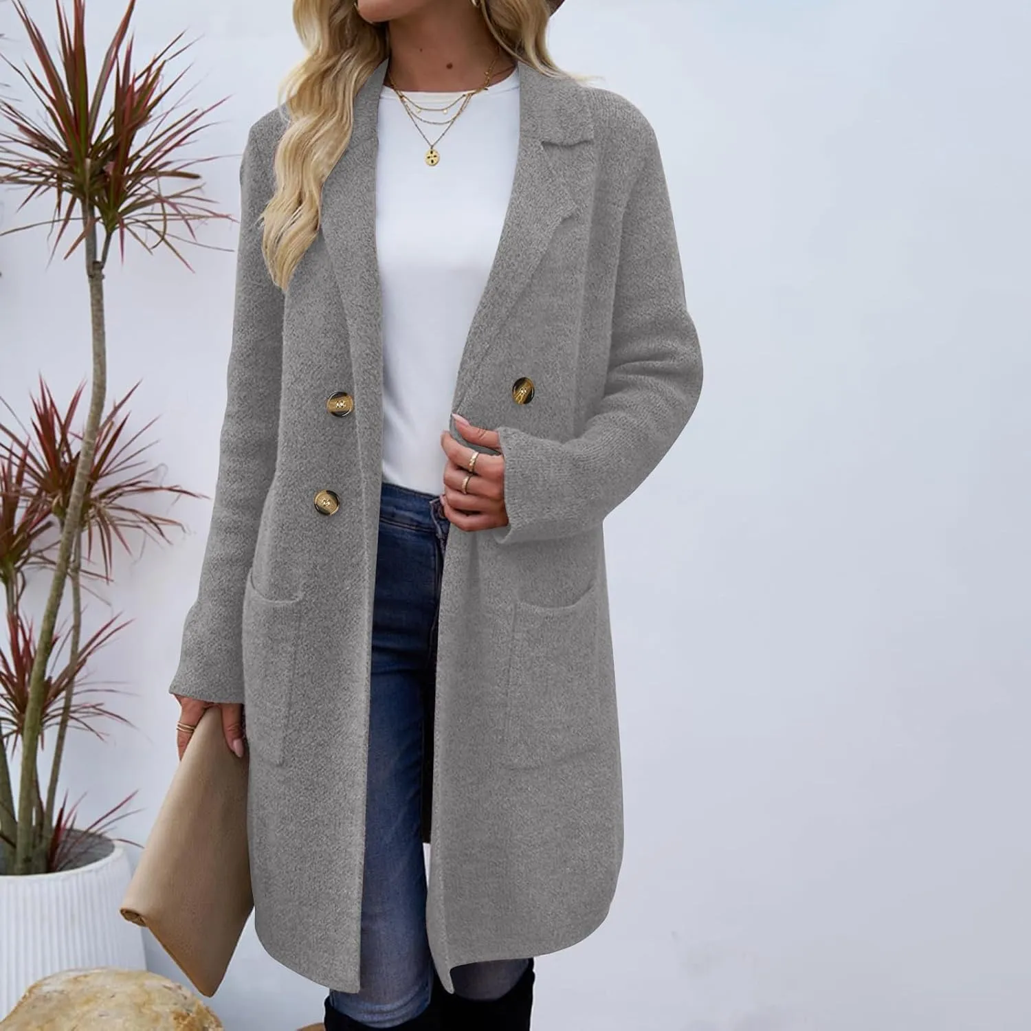 Womens Trench Coat Double Breasted Peacoat Notch Lapel Jacket Wool Blend Long Coat Dressy Casual Jackets Winter Coat
