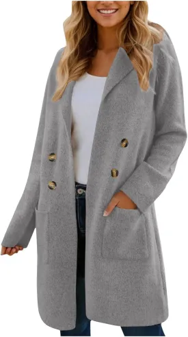 Womens Trench Coat Double Breasted Peacoat Notch Lapel Jacket Wool Blend Long Coat Dressy Casual Jackets Winter Coat