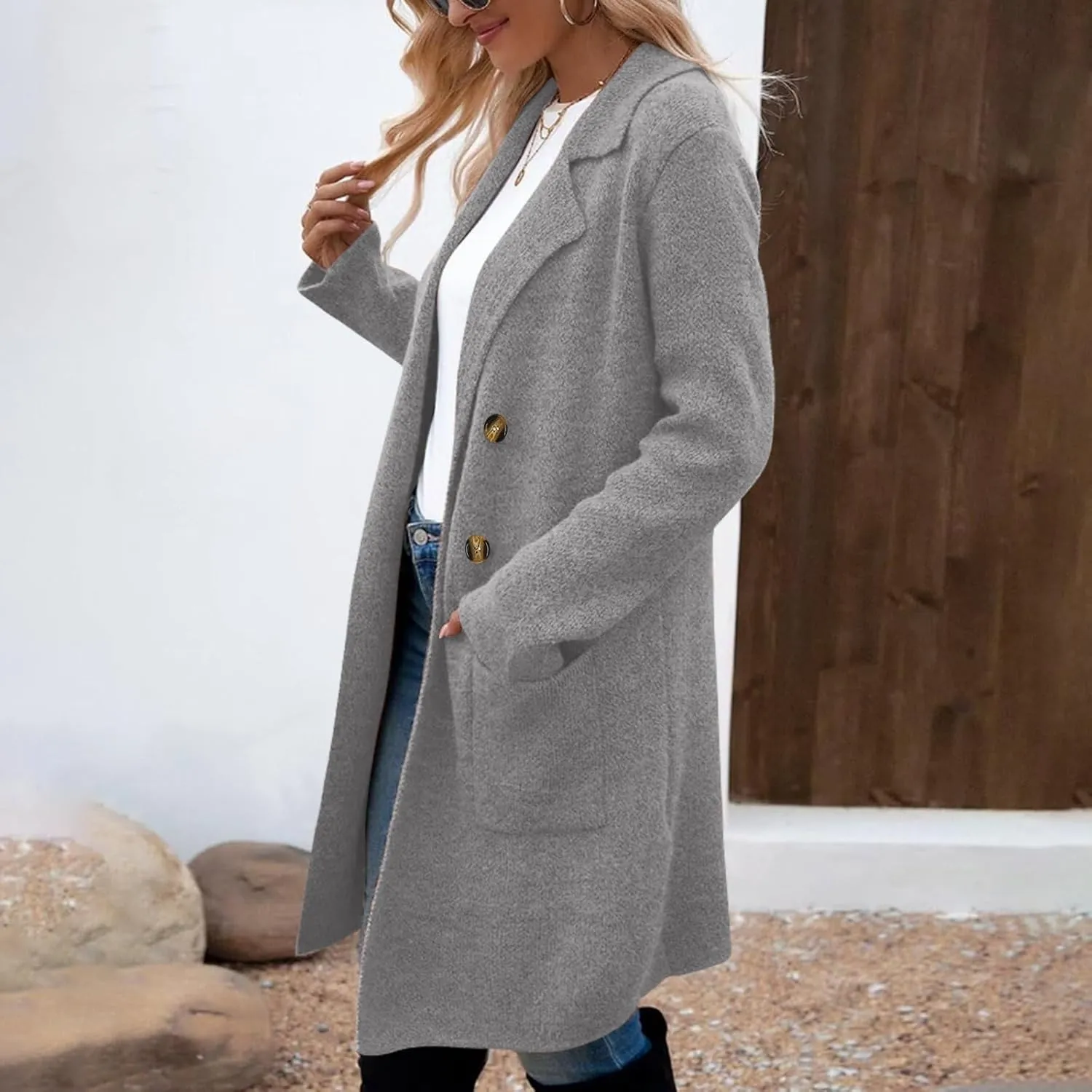 Womens Trench Coat Double Breasted Peacoat Notch Lapel Jacket Wool Blend Long Coat Dressy Casual Jackets Winter Coat