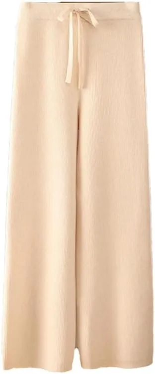 Women's Wool Wide Leg Pants Wool Knitted Trousers Casual Soft Warm Pants Straight Loose Trousers