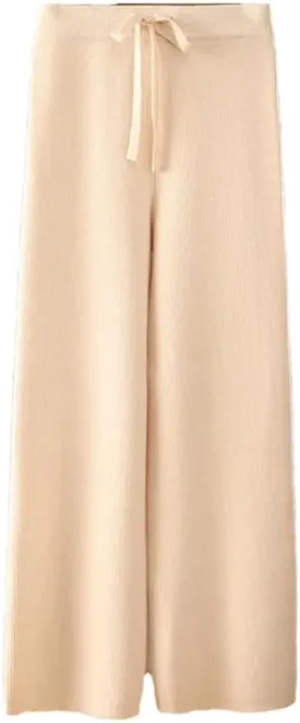 Women's Wool Wide Leg Pants Wool Knitted Trousers Casual Soft Warm Pants Straight Loose Trousers